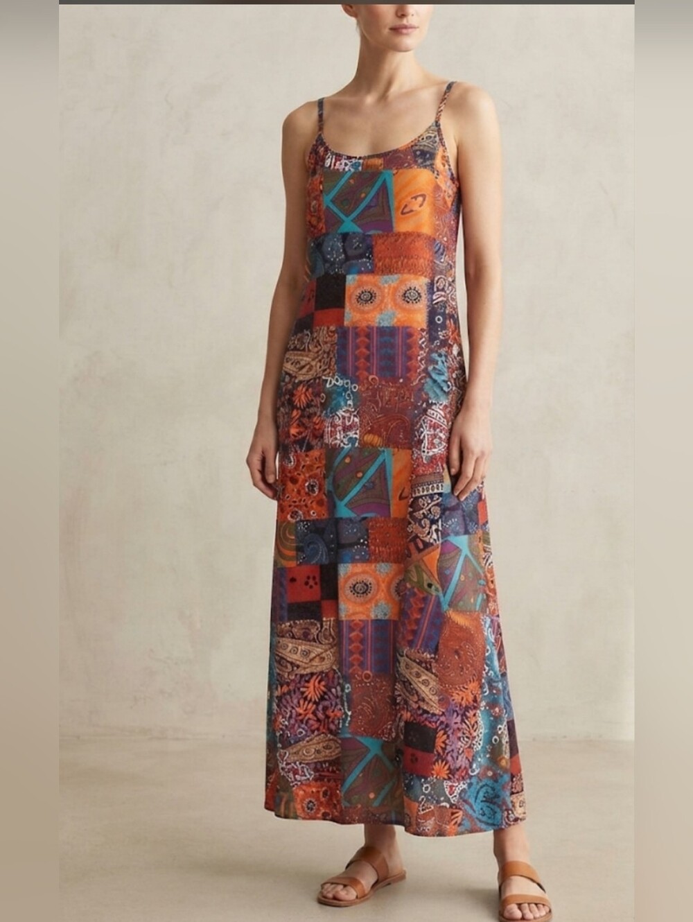 Patchwork Print Maxi Summer Long Dress Multicolor Hawaiian Print-S or M Women